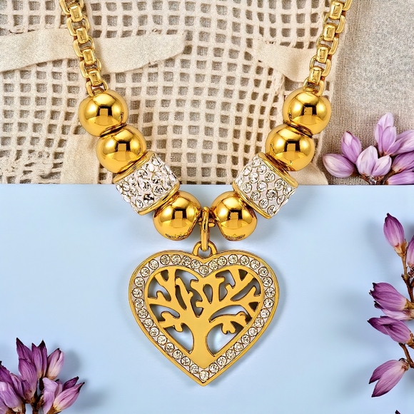 18K Gold-Plated Stainless Steel Elegant Necklace🌳Tree of Life Heart Charm 💖 - Picture 6 of 11